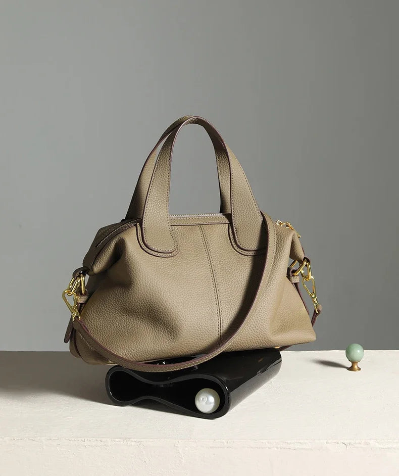 Women's Natural Cow Leather Bag Female Retro Cowhide Crossbody Bags Ladies Large Capacity Shoulder Bag for Middle aged Women