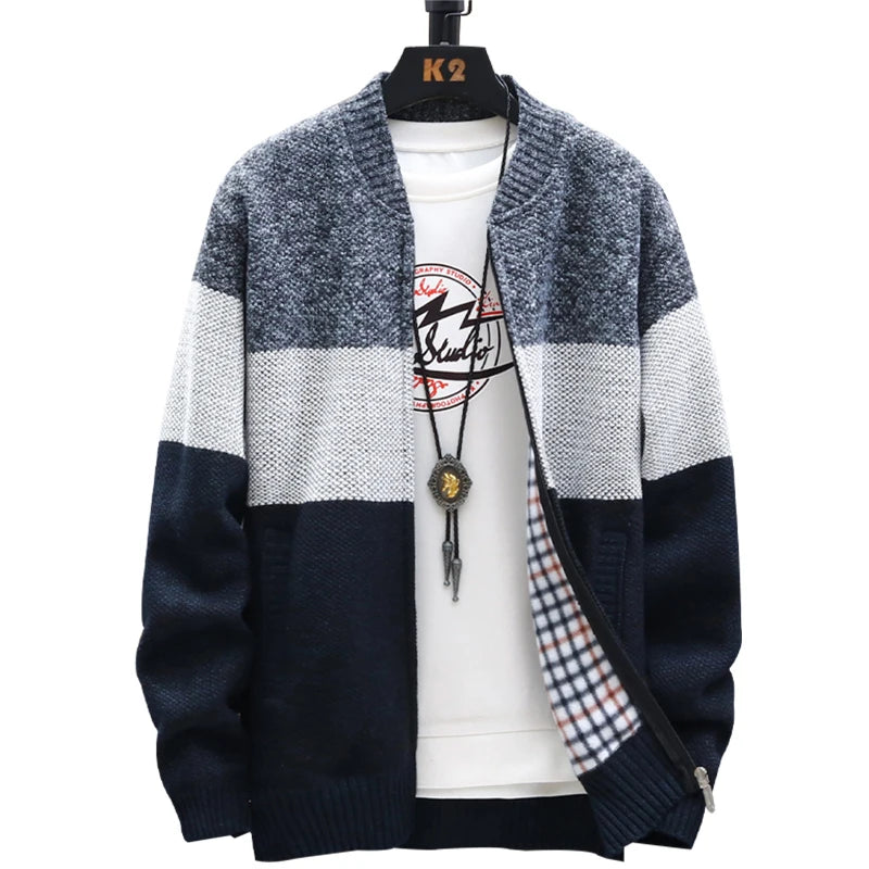 Men’s Autumn/Winter Fleece-Lined Zipper Cardigan