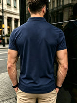 Men Classic Solid Polo Shirt Lapel Neck Short Sleeve Slim Fit Breathable Tee Smart Casual Office Daily Male Shirts