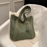 Woven Handbags Ladies Summer Woven Totes Bag with Tassel Women Shoulder Bag Large Capacity Fashion Straw Female Shopper Bag