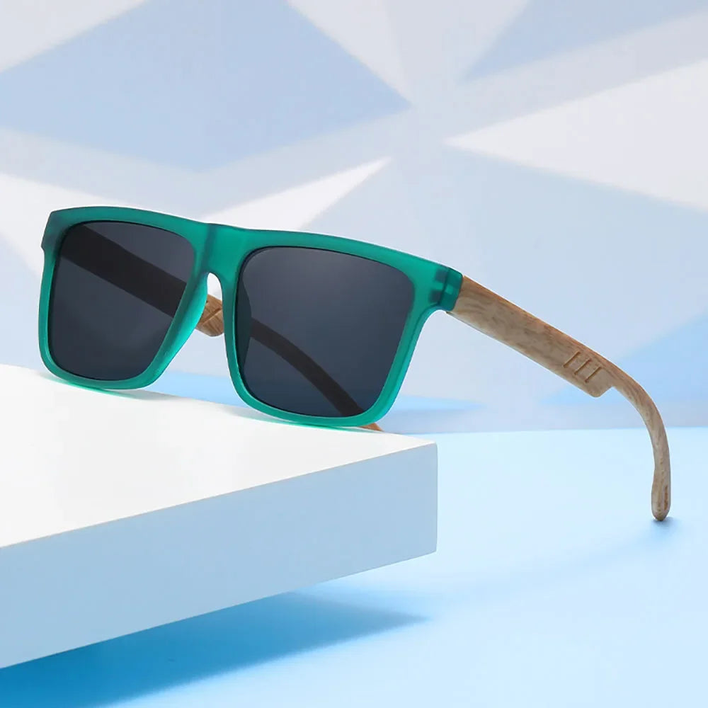 Square Wood-Grain Sunglasses – UV400 & Spring Hinges