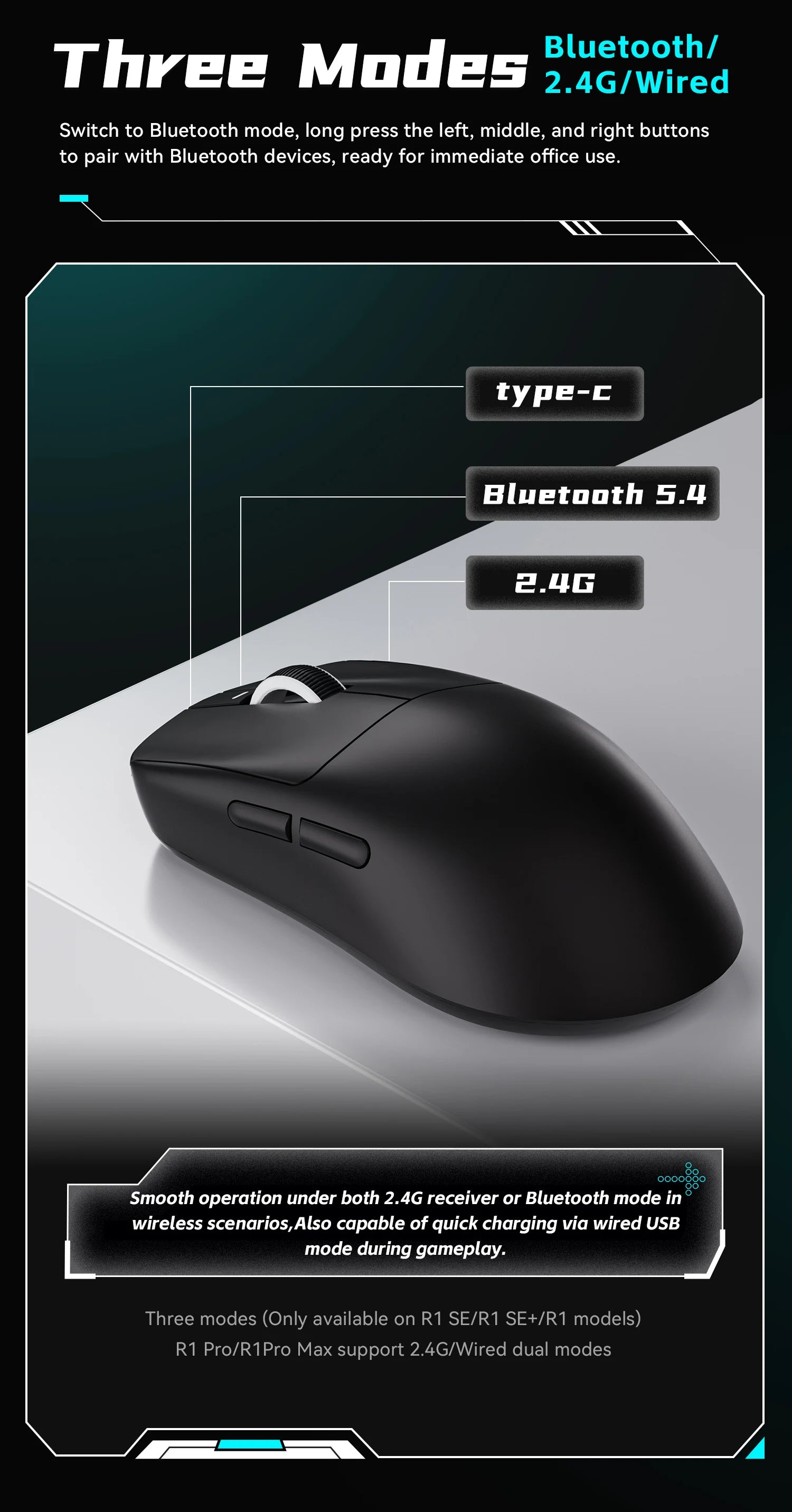 ATK VXE Dragonfly R1 Mouse of The Game E-Sports Long Battery Life Paw3395 Lightweight Ergonomic Three-Mode Bluetooth Mouse