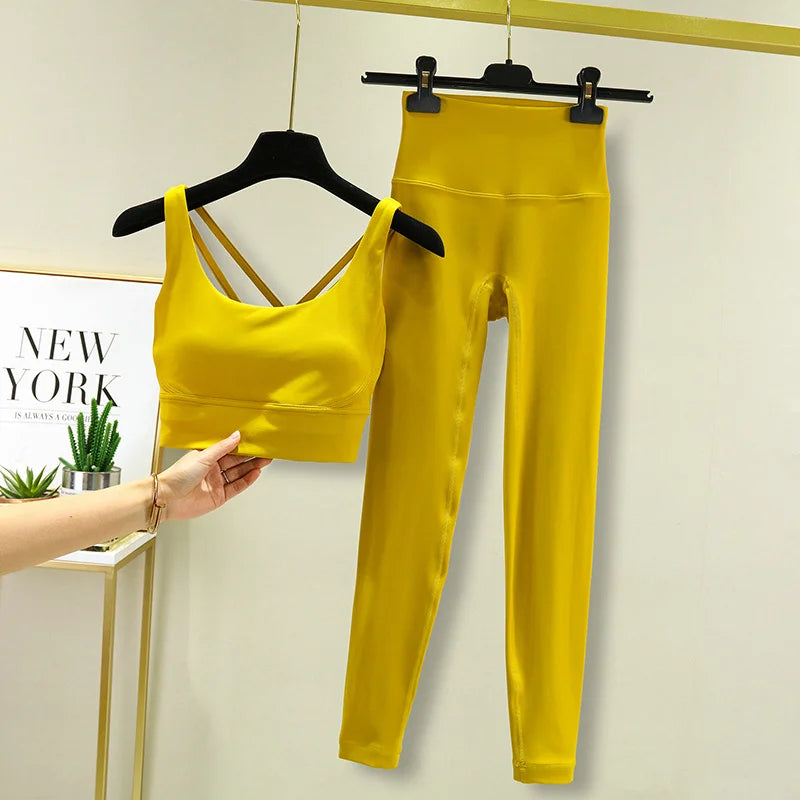 TRY TO BN 2 Piece Yoga Set Women's Tracksuit Sports Bra High Waist Leggings Tummy Control Squat Proof Workout Outfit Gym Clothes