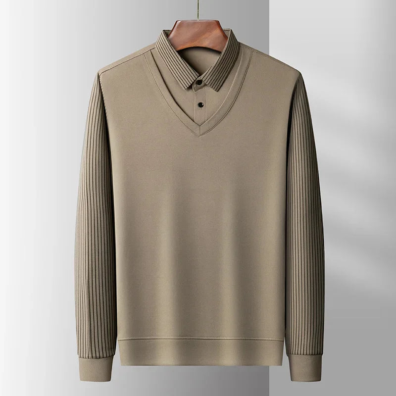 Men's Contrast Polo Shirt – Relaxed Long Sleeve Layered Look