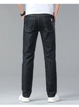 Light Blue Classic Business Casual Cotton Pants Fashion Breathable Denim Elastic Trousers Brand Men's Clothing Straight Jeans