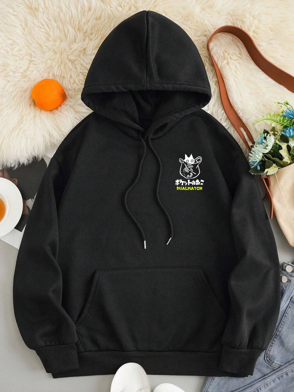 Cat Print Fleece Hoodie – Relaxed Unisex Fit