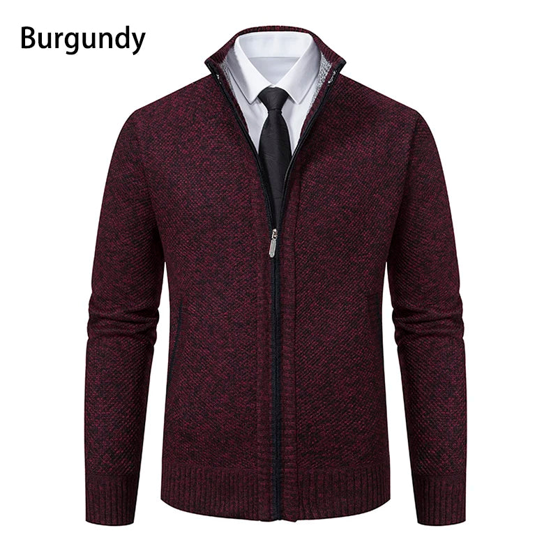 Men’s Fleece-Lined Stand Collar Cardigan