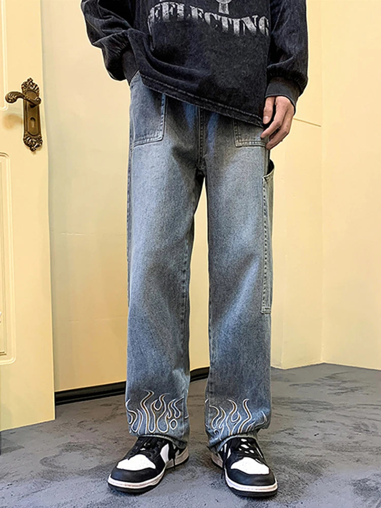 Y2K Flame Print Baggy Jeans