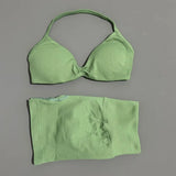 2 Pieces HISTELLO Sports Set Seamless Strappy Yoga Bra High Waist Scrunch Shorts Breathable Elastic Gym Workout Fitness Clothes