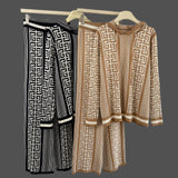 Geometric Knit Hoodie & High-Waist Wide-Leg Pants Set