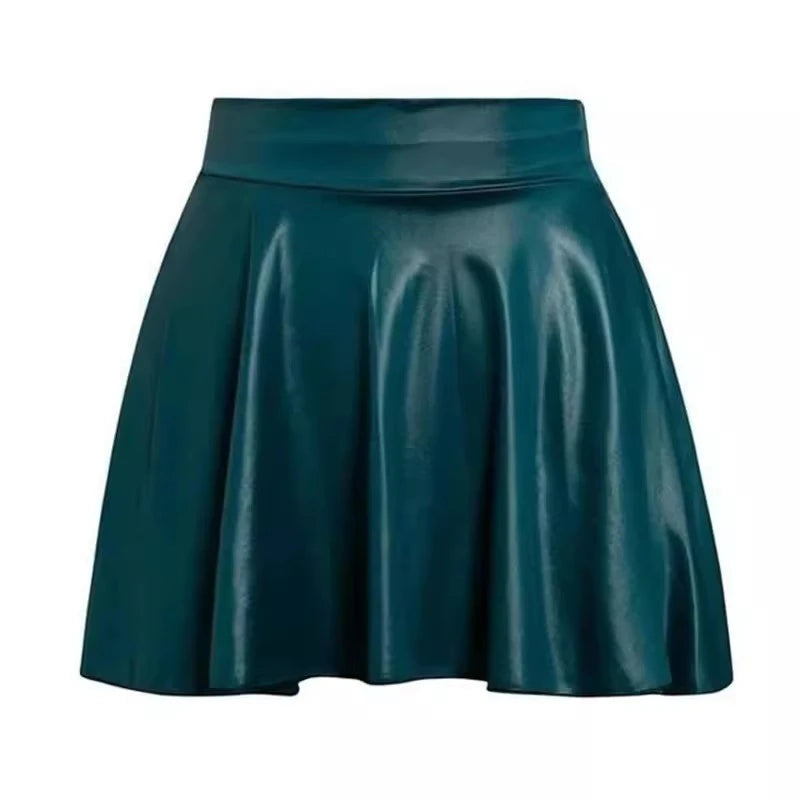 High-Waist Pleated Faux Leather Mini Skirt