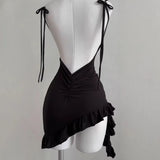 2026 Sexy Sleelveless Backless Mini Dress Women Summer Europe America Lace Up Bodycon Dresses High Street Party Club Black Dress