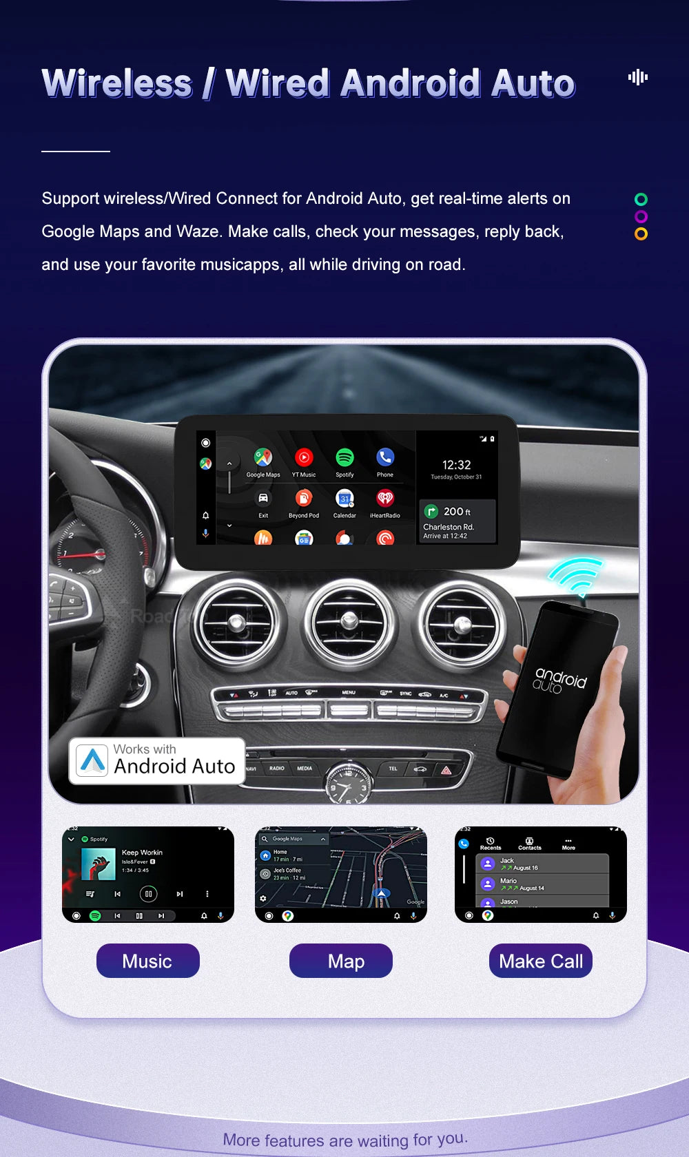 Linux CarPlay Screen for Mercedes-Benz W205 GLC V-Class | Wireless Android Auto
