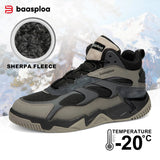 Baasploa Winter Men Shoes Fashion Plush Warm Waterproof Leather Sports Shoes Male Casual Outdoor Non-Slip Lace up Walking Shoes