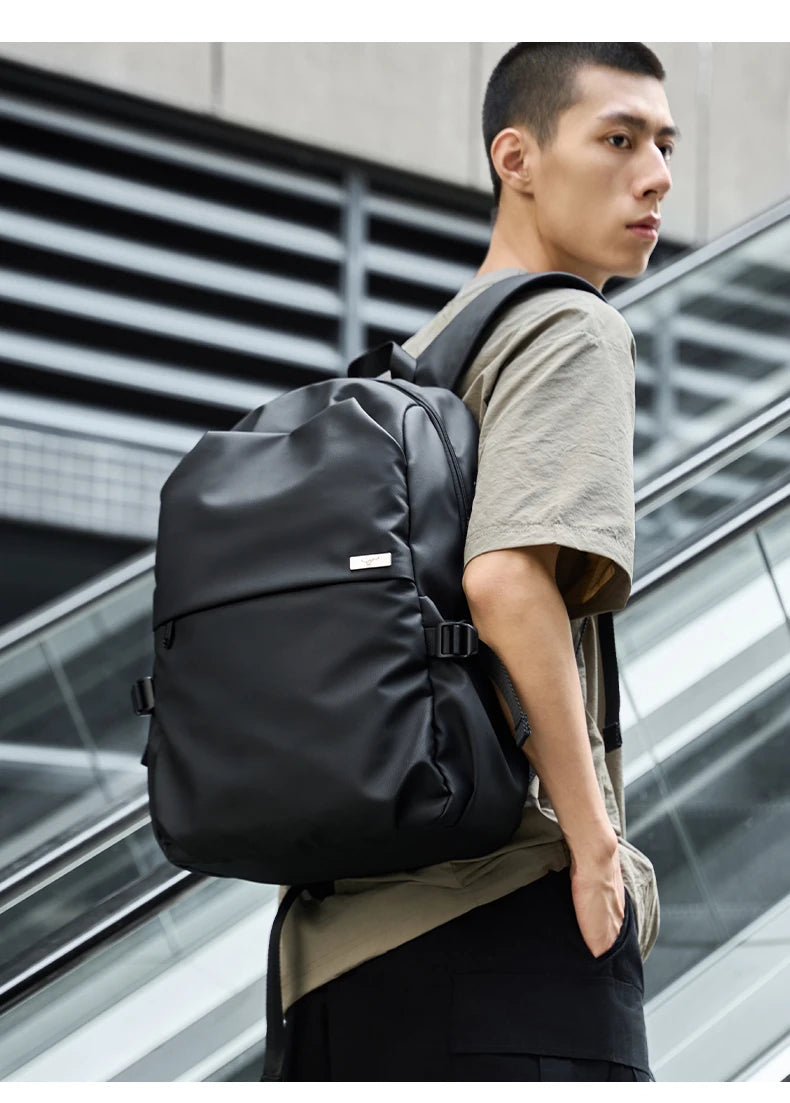Septwolves Black Large Lapacity 16 Inch Laptop Backpack Man Women Leisure Business Waterproof PVC Leather School Bag Rucksack