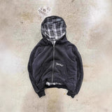 Reversible Plaid Zip-Up Hoodie with Relaxed Fit