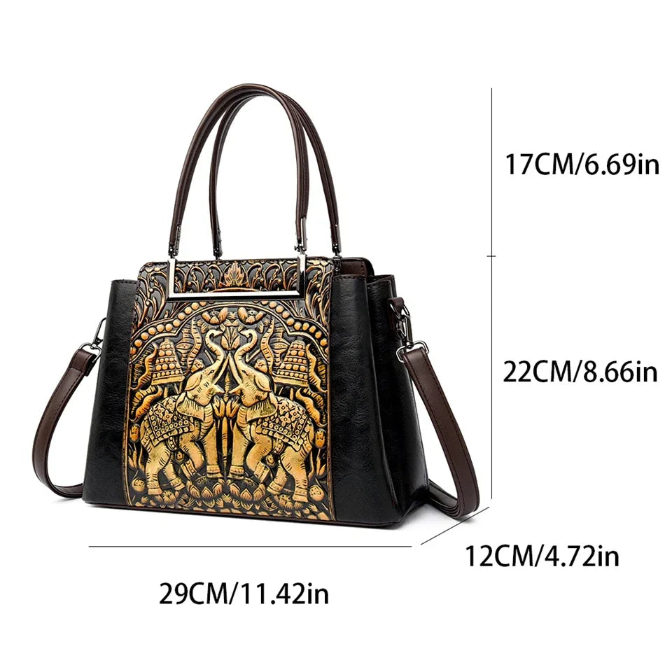New Vintage Embossed Handmade Handbag For Women Versatile PU Leather Shoulder Bag 3 Layers Large Capacity Crossbody Bags Female