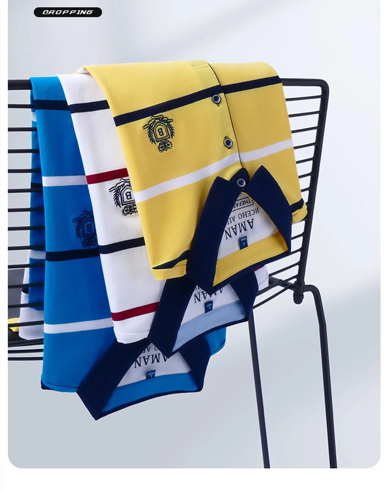 Men's Striped Polo | Letter Embroidery Summer Shirt