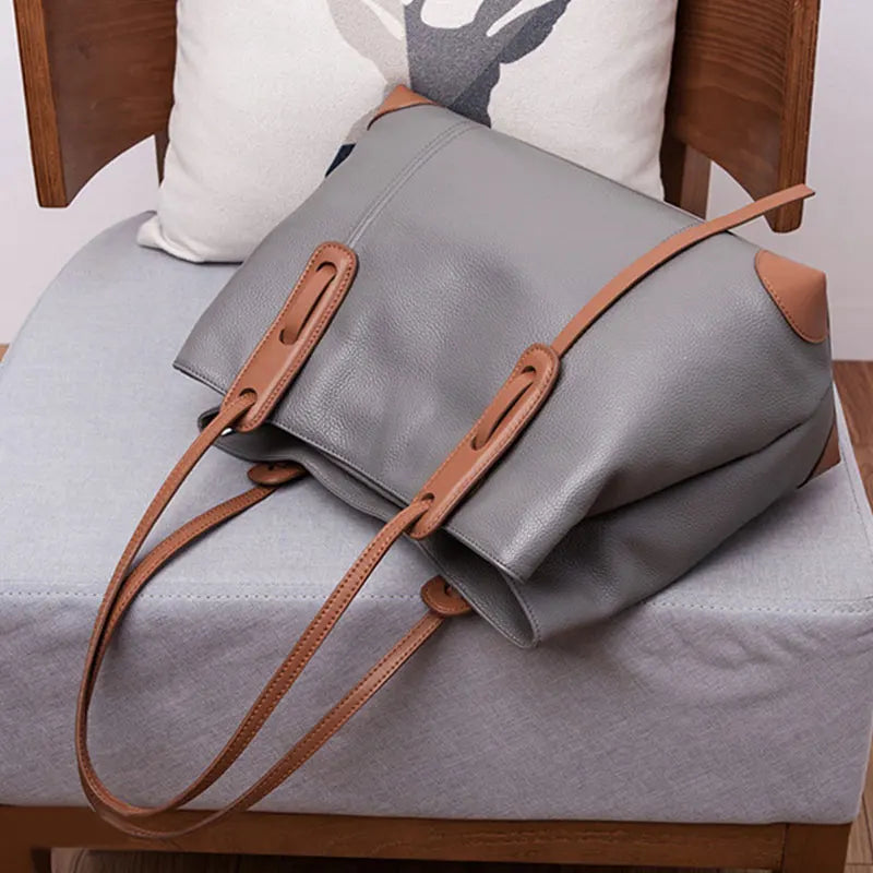 Genuine Leather Tote Bag Luxury Designer Women's Shoulder Bag Large Capacity Women Bags High Quality Soft Cowhide Female Handbag