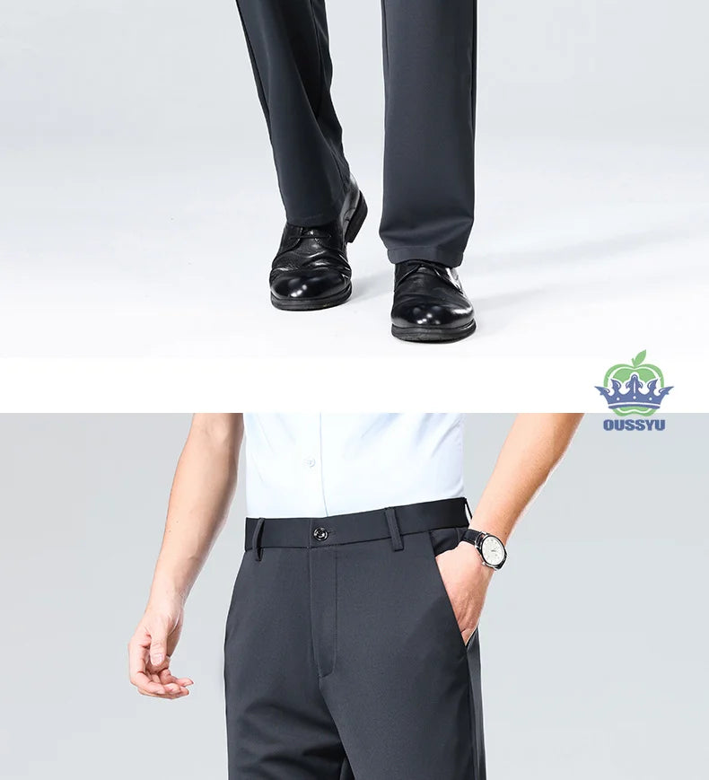 Men's Stretch Suit Pants — Slim Straight Business Formal Trousers