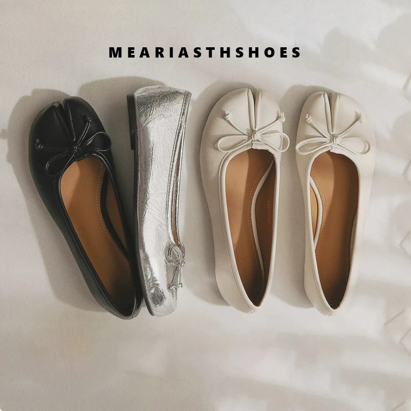 Women's Split-Toe Bow Loafers | Elegant Flat Pumps
