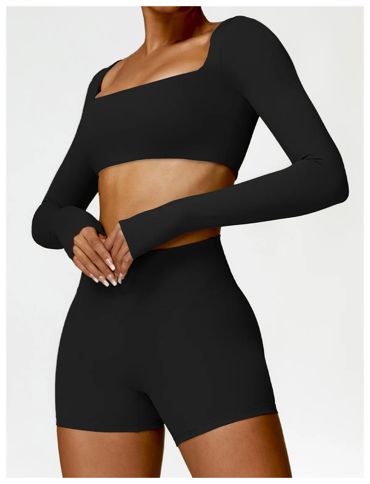 2-Piece Women's High-Waist Yoga Set – Seamless Long Sleeve Workout Suit