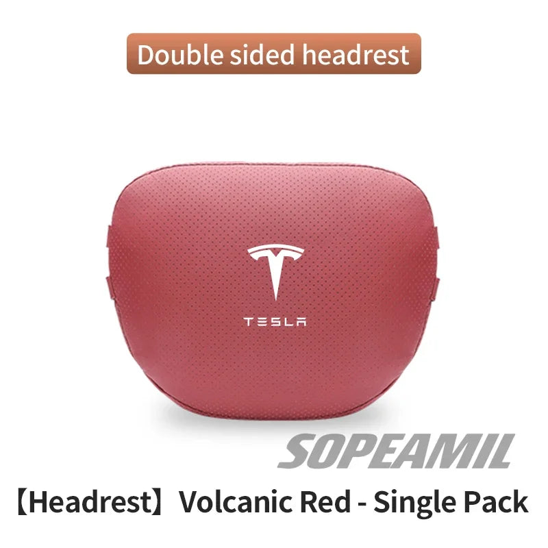 Car Double-Sided Suede Leather Headrest Neck Support Pillow Seat Waist Cushion Tesla Cybertruck Model 3 Model Y Model S Model X