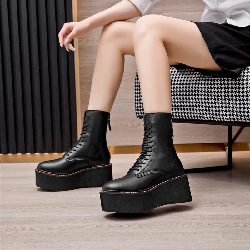 Genuine Leather Winter Wedge Boots