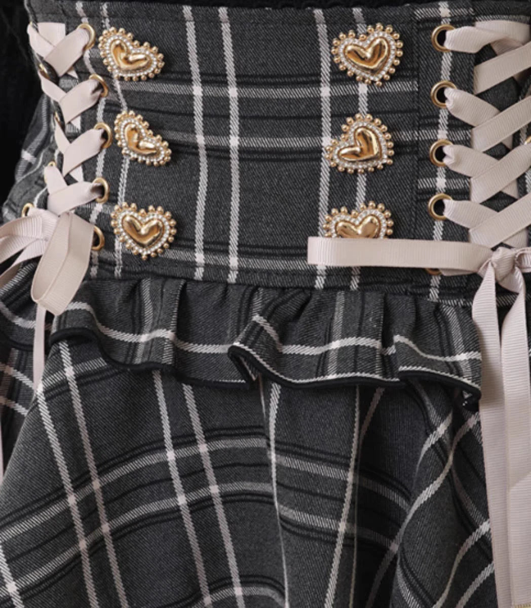 Lolita Plaid Strap Skirt – High Waist Mini for Women