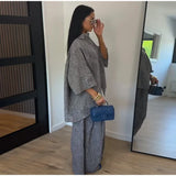 Casual Women's Pants Set Turn-down Collar Shirt Loose Bottom Female Plaid Printing Sets 2026 Summer Fashion Commute Lady Suit
