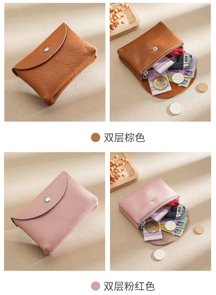 Custom Letters Fashion Women Short Wallet Genuine Leather Double Wallet Small Coin Purse Mini Credit Card Holder Key Storage Bag