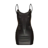 Sleek Faux Leather Bodycon Mini Dress | Backless Party Wrap