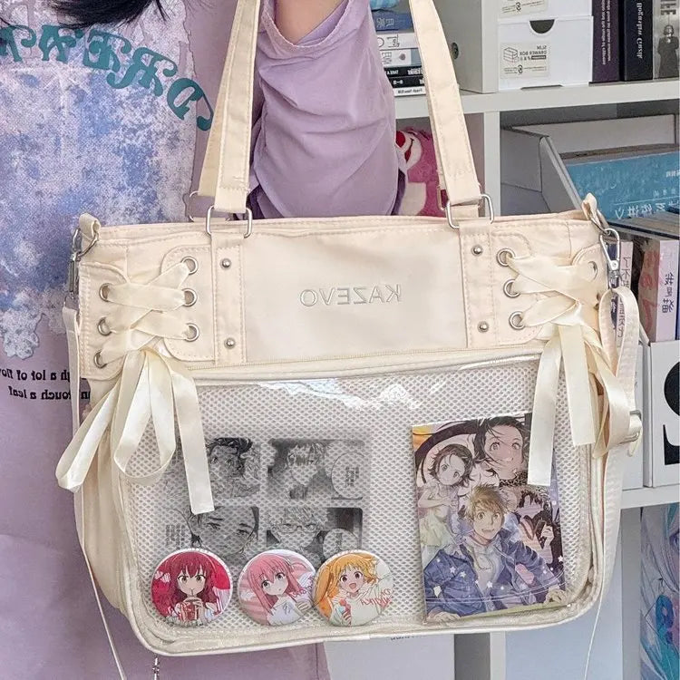 Italife Luxury Large Ita Bag with Ribbon ACG Display Women Blue Big Clear Shoulder Bag with Pin Insert Girl Pink Itabag Bow H201