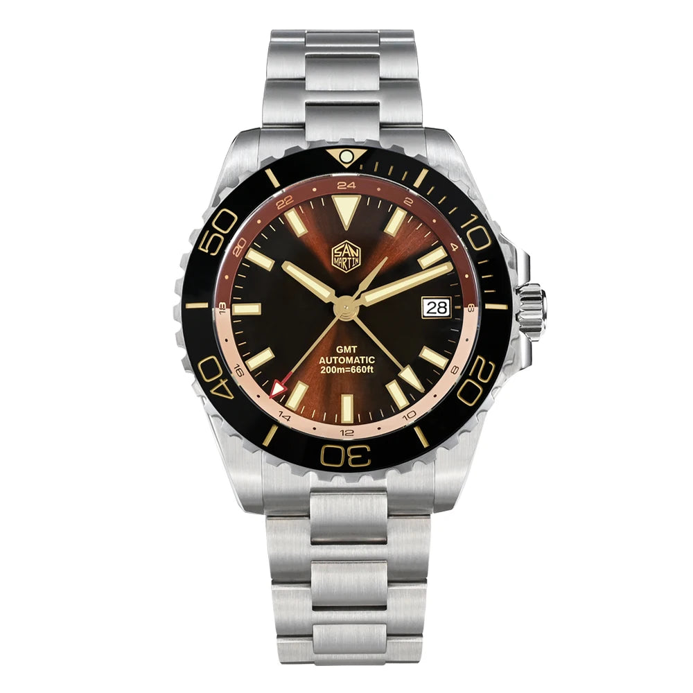 San Martin 39mm Diver GMT Watch Enamel Dial NH34 Stainless Steel Luxury Men Watch Automatic Mechanical Sapphire Luminous SN0136