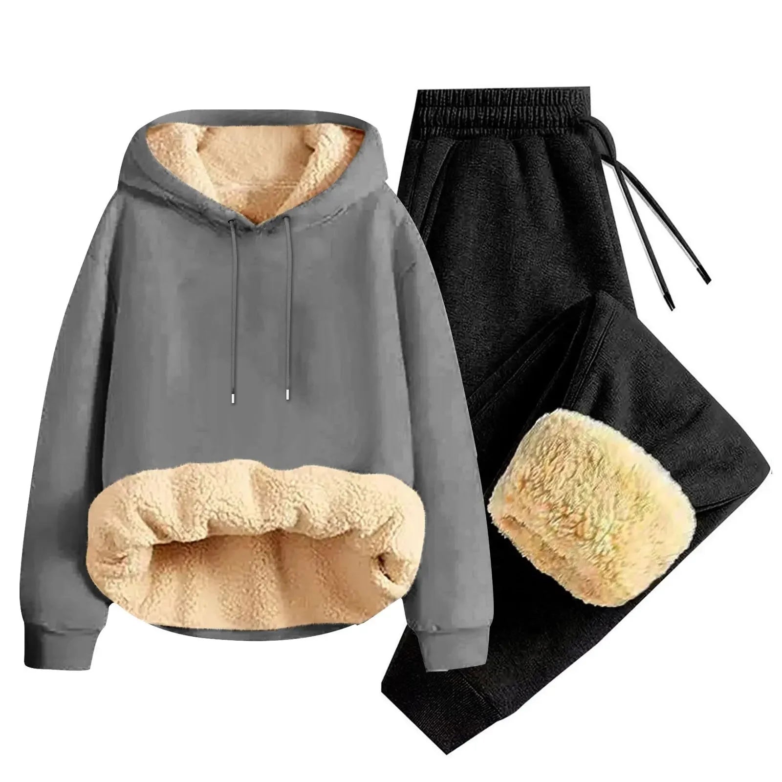 Men’s Thickened Lamb Velvet Hoodie Set