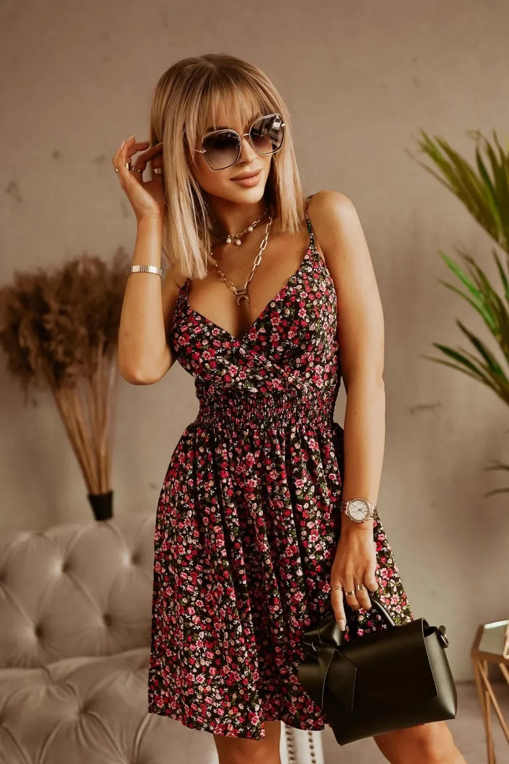 Women's Floral Print Wrap Pleated Sundress