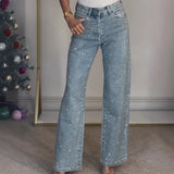 Women's High-Waist Stretch Straight Jeans | Distressed Denim
