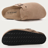 Evshine Men's Suede Clogs Fashion Leather Mules Cozy Footbed Slippers With Adjustable Buckle AntiSlip Cork Slippers Unisex Mules