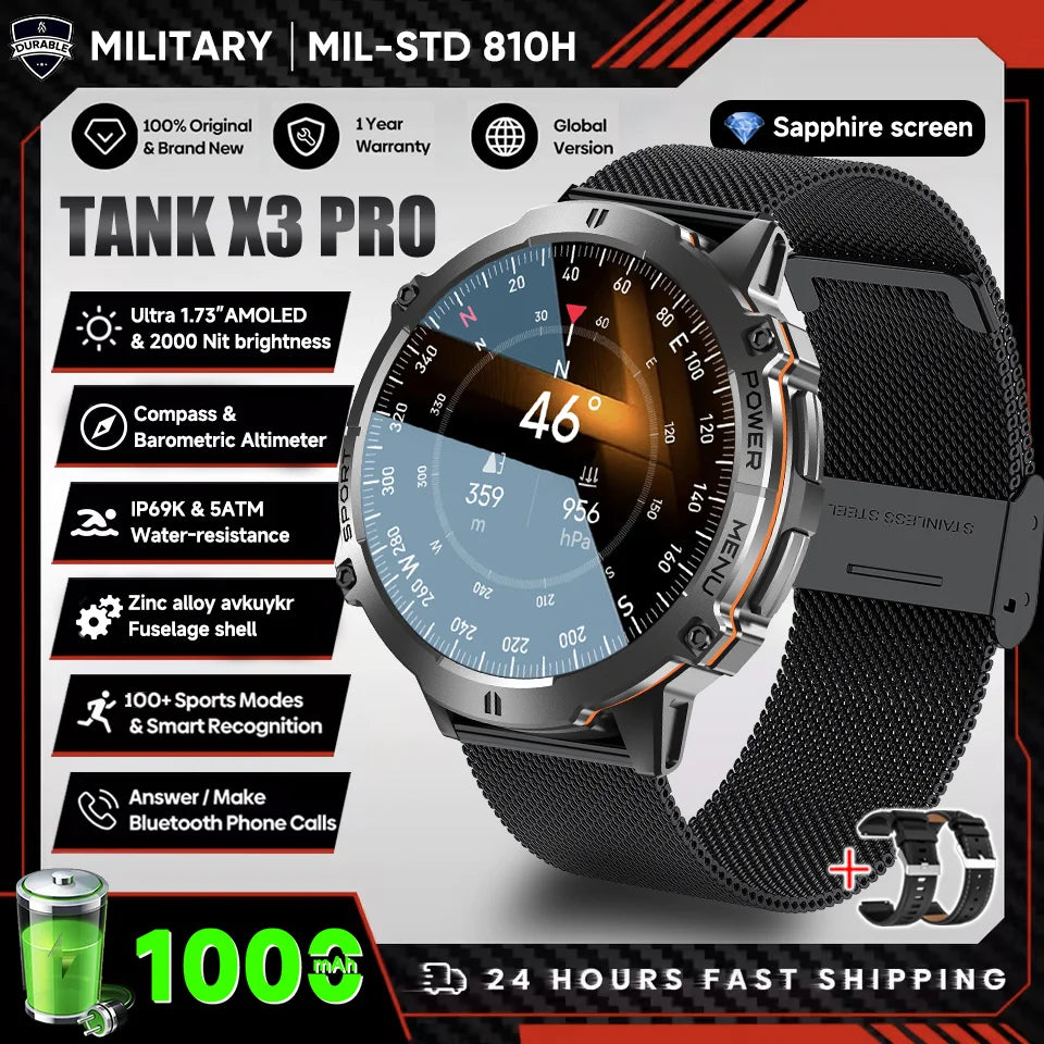 2026 Military Tank X3 Smart Watch | 1000mAh | AMOLED