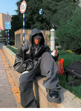 Men’s Oversized Hooded Faux Leather Jacket
