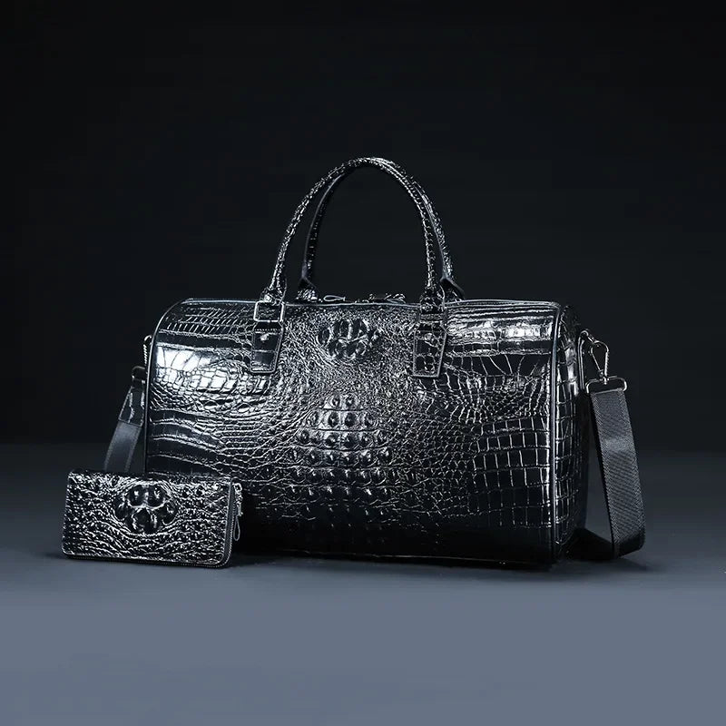 2024 New Cow Genuine Alligator Leather Travel Bags Luxury Men Large Capacity Portable Male Shoulder Bags Brand Travel Duffle Bag