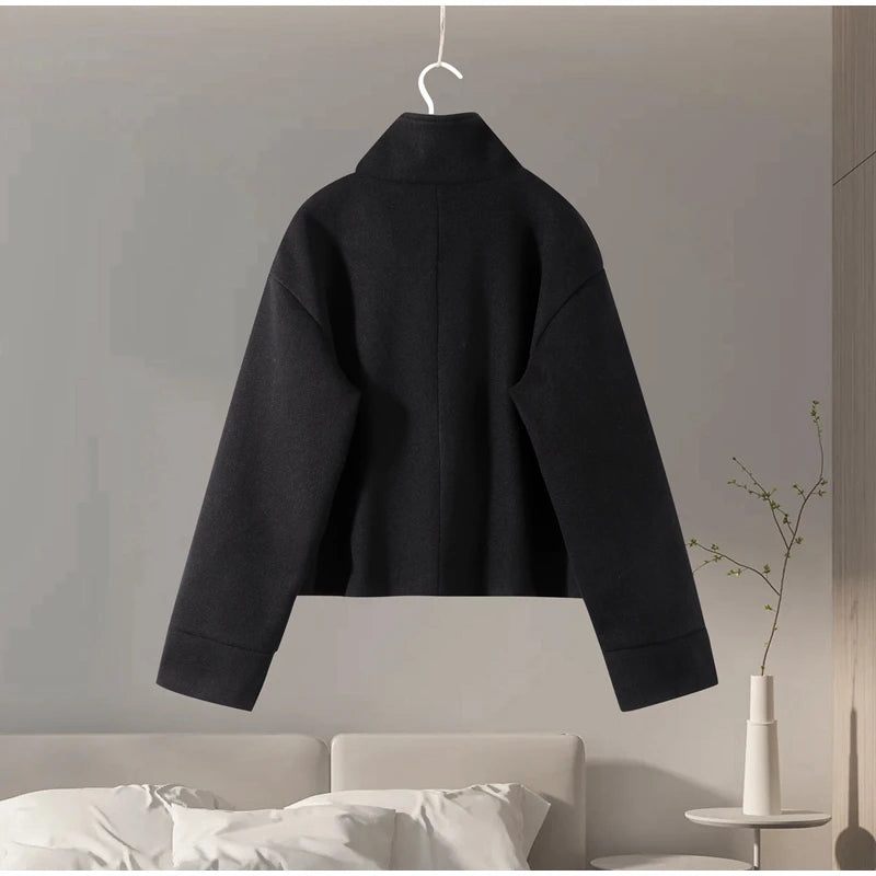 Stand Collar Woolen Short Coat