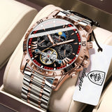 POEDAGAR Luxury Automatic Male Watch Date Week Luminous Waterproof Tourbillon Men Watch Leather Fashion Mechanical Men's Watches