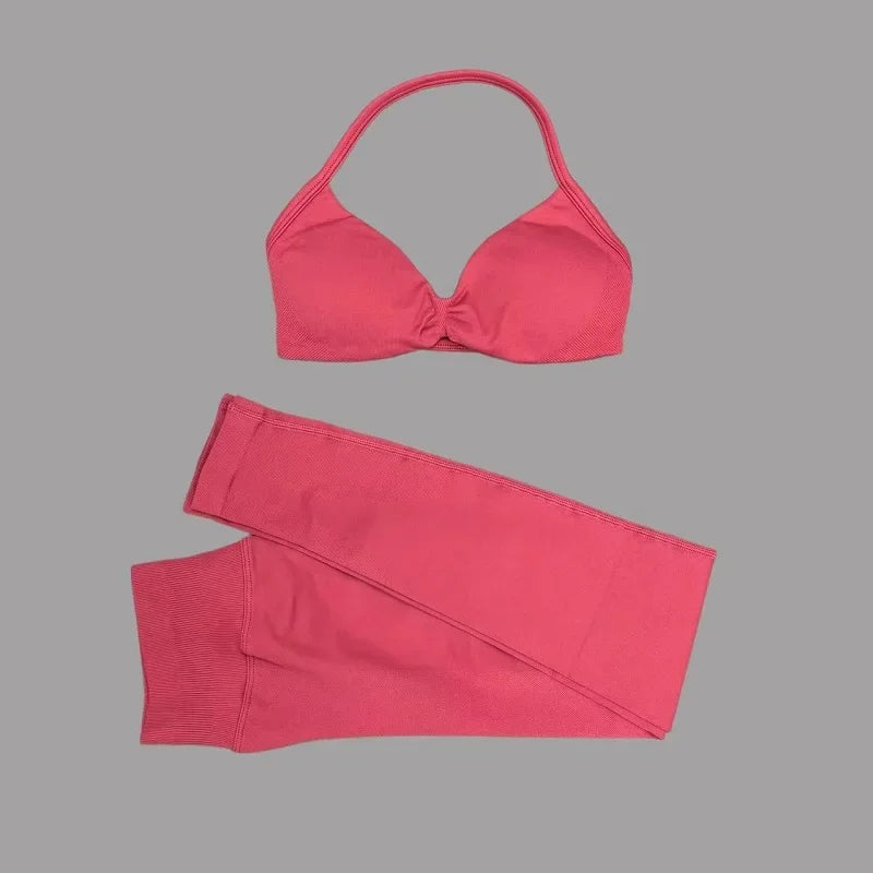 2Pcs HISTELLO Seamless Yoga Sports Set for Women Resistant Backless Bra Pilates Fitness Workout Running Leggings Gym Suit