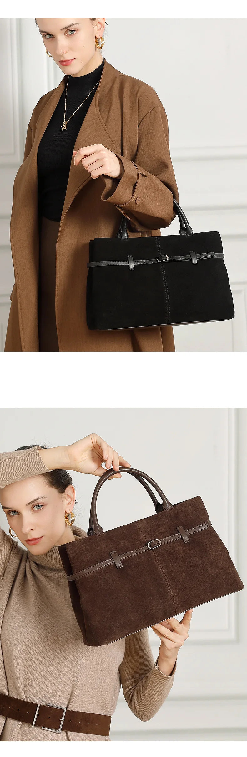 Oversized Suede Leather Briefcase Spacious Handheld Shoulder Crossbody Bag Women Slouchy Commuting Premium Light Luxury Handbag