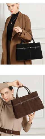 Oversized Suede Leather Briefcase Spacious Handheld Shoulder Crossbody Bag Women Slouchy Commuting Premium Light Luxury Handbag