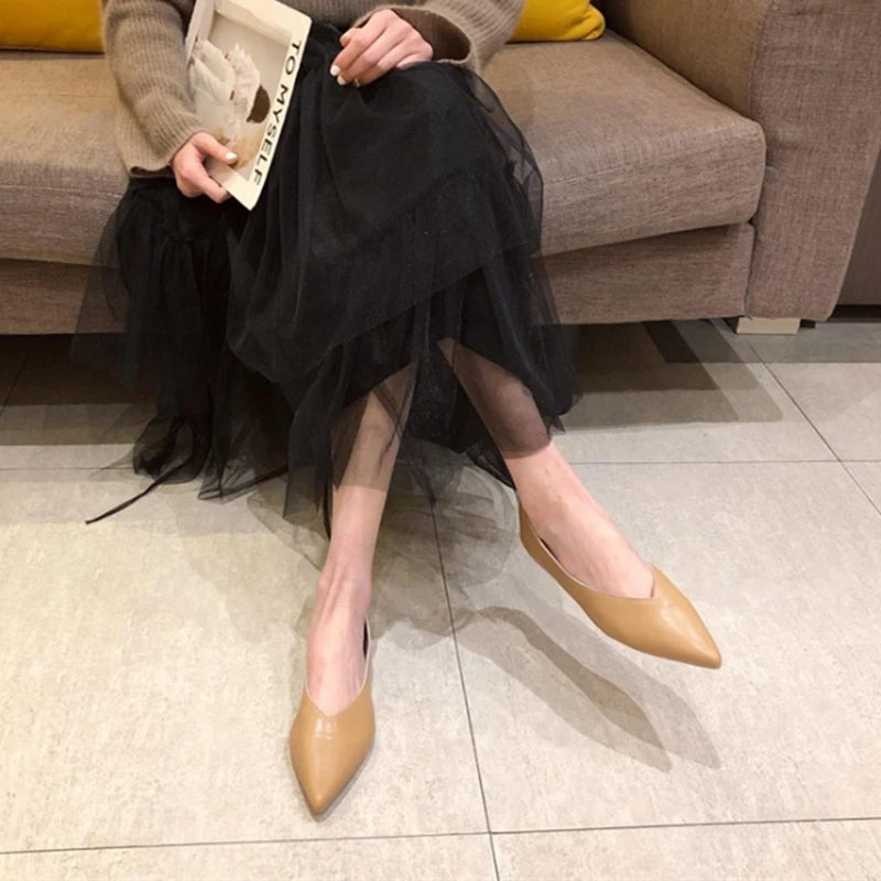 Genuine Leather Pointed-Toe Flats for Women
