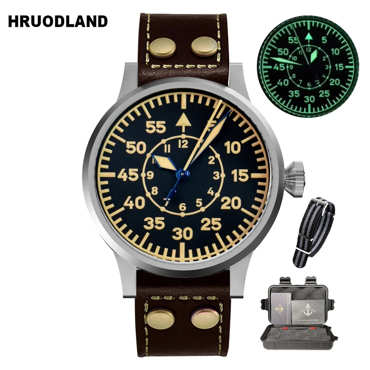 Hruodland 2025 New Pilot Men's Automatic Mechanical Watch Pt5000 Sapphire Luminous C3 Stainless Steel Waterproof 10Bar Reloj Hom