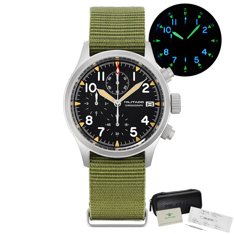 Militado ML1868KF Quartz 3 Dial Watch VK67 Chronograph Movement Luminous Watches Sapphire Glass 100m Water Resistance Wristwatch