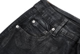 Black Waxed Leather Stretch Flare Jeans